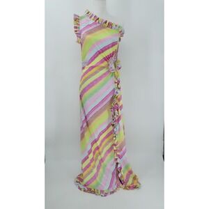 Celia B Varuna Dress Womens Large Multi‎ Striped Avant Garde Ruffle Maxi Resort
